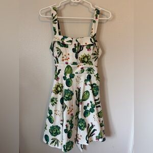ModCloth Ixia Cactus Succulent Dress Mini Fit & Flare Sleeveless Tie Back Large